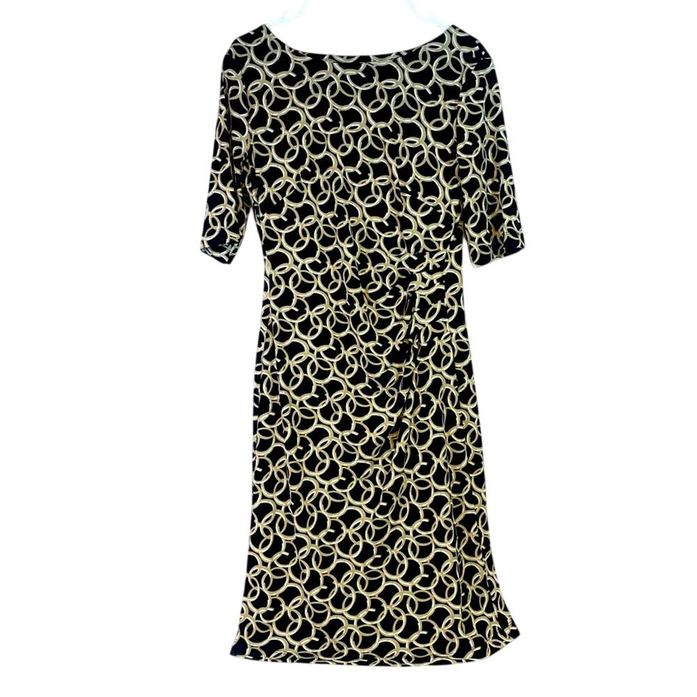Connected Apparel Black Stretchy Dress with Tan Geometric Circles Size 8 1130